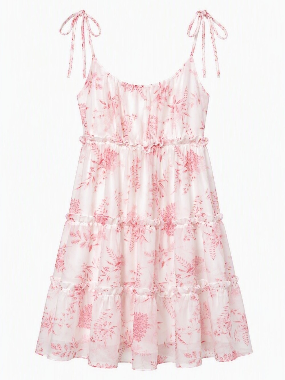 New Without Tags Women's Pink Floral Tie-Shoulder Tiered Mini Dress - Size Small